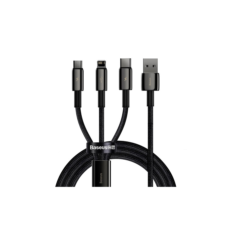 Cabo BASEUS 3 Em 1 - 3.5A (Tipo C, Lightning, Micro USB - 1.5m - Preto)