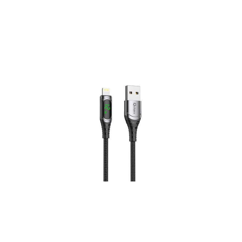 Qcharx Formentera cabo USB p/ Lightning 3A 12W (1 m) proteção de liga de alumínio + display lcd