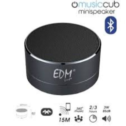 Coluna Mini Bluetooth Portátil 3W 85dB (Preto) c/ iluminação - EDM