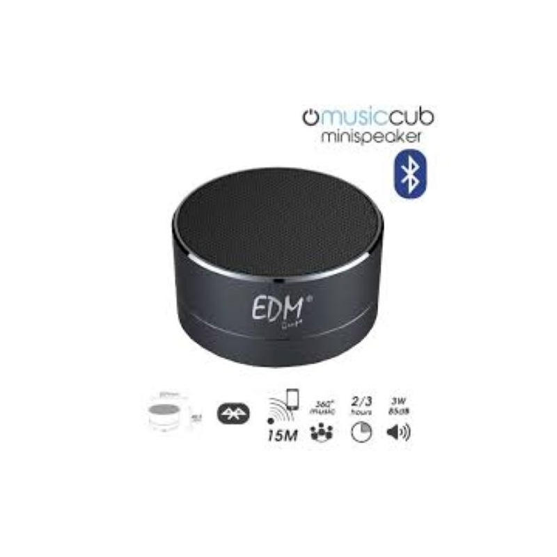 Coluna Mini Bluetooth Portátil 3W 85dB (Preto) c/ iluminação - EDM