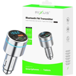 Rixus RXBT40 All-Metal Transmissor FM Bluetooth para Carro 5.3 Prata