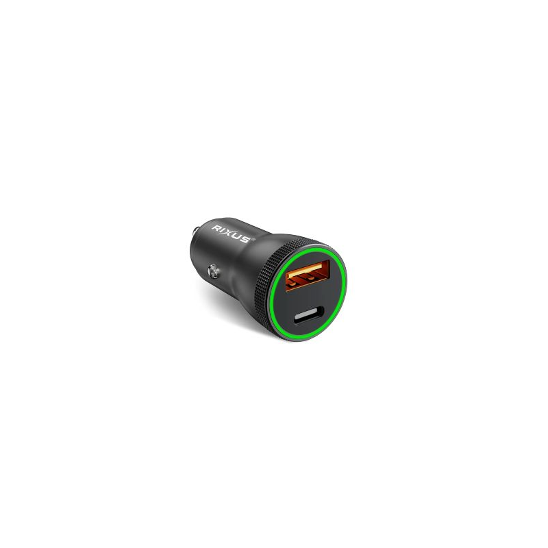 Carregador de Carro Rixus RXCC11 USB-C PD+QC 20W Preto