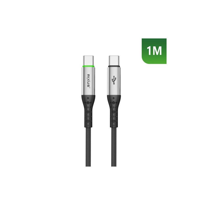 Cabo Rixus RXUC22C com desconexão automática USB-C para USB-C, cor preta