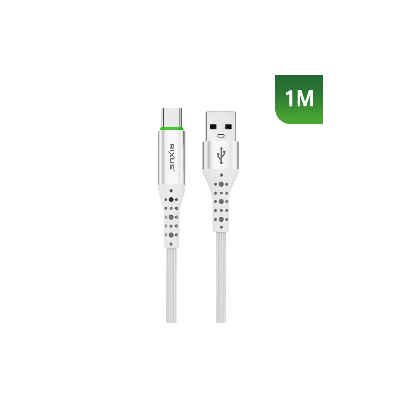 Cabo Rixus RXUC21AC com desconexão automática USB-A para USB-C, cor branca