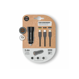 Carregador de Carro Tech One Tech 2xUSB + Cabo 3 em 1 - 2.4A