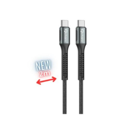 Cabo Qcharx Prague Tipo C para Tipo C 3A 60W (2 m) em liga de alumínio c/ revestimento em tecido macio preto