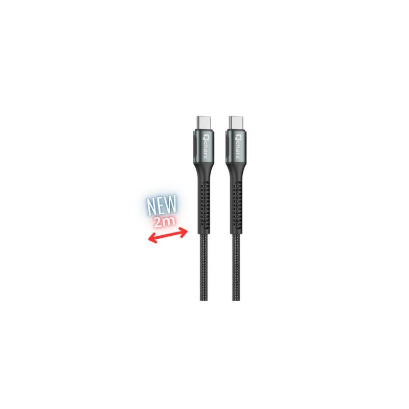 Cabo Qcharx Prague Tipo C para Tipo C 3A 60W (2 m) em liga de alumínio c/ revestimento em tecido macio preto