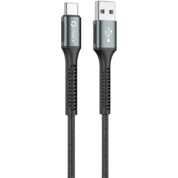 Cabo Qcharx Prague USB para Tipo C 3A 20W (2 m) em liga de alumínio preta c/ revestimento em tecido macio