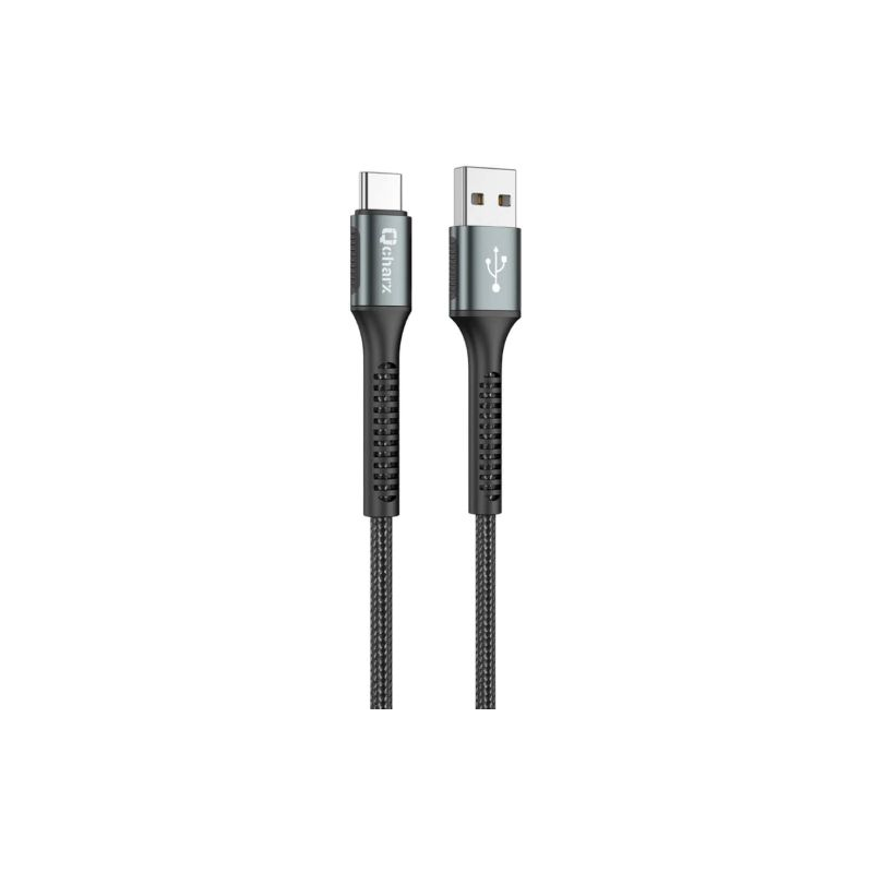 Cabo Qcharx Prague USB para Tipo C 3A 20W (2 m) em liga de alumínio preta c/ revestimento em tecido macio