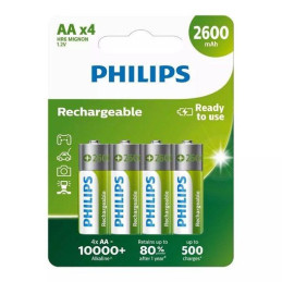 Pilhas PHILIPS 4xAA HR6 MIGNON 2600mAh 1.2V Recarregáveis