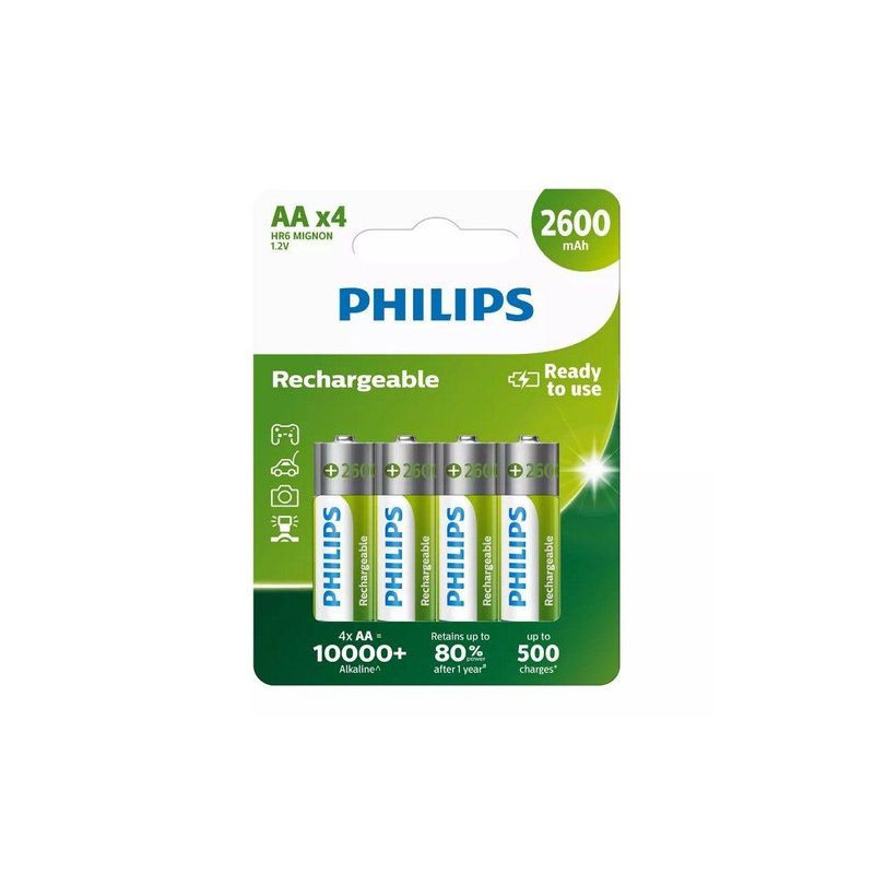 Pilhas PHILIPS 4xAA HR6 MIGNON 2600mAh 1.2V Recarregáveis