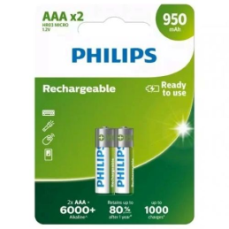 Pack de 2 Pilhas AAA Philips R03B2A95/10 1.2V Recarregáveis