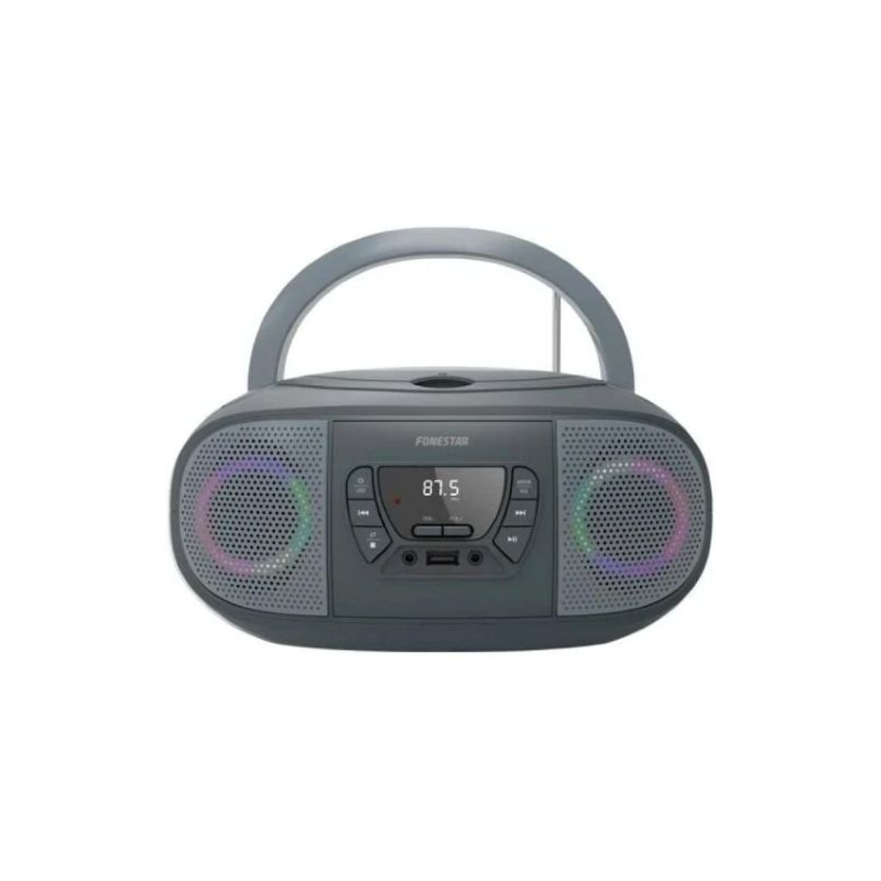 Rádio FM 2x 6.5W c/ MP3 CD USB Aux + Efeitos LED (Cinzento) FONESTAR