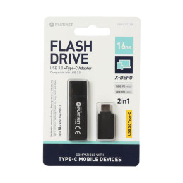 Pendrive PLATINET X-DEPO 16GB USB-A 2.0 + Adaptador USB-C