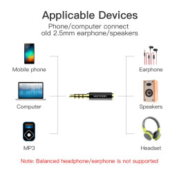 Adaptador de Audio Vention 2.5mm Macho para 3.5mm Fêmea