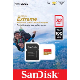 Cartão de Memória SANDISK Extreme microSDHC 32GB UHS-I com adaptador