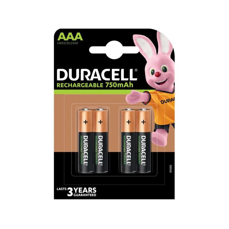 Pilhas DURACELL RECHARGEABLE 4xAAA 750mAh HR03 DC2400 1.2V