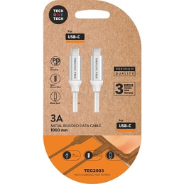 Cabo USB C para USB C Nylon Trançado com Juncao Metalica Fast Charging 3A 100cm - Branco