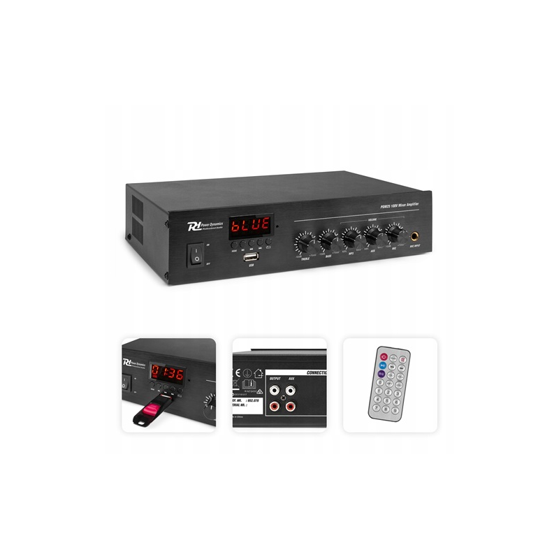 Amplificador 25W RMS (100V) c/ MP3/FM/USB/BLUETOOTH (PDM25) - Power Dynamics