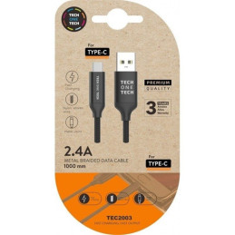 Cabo USB A p/ USB Type C Nylon Trançado c/ Junção Metálica Fast Charging 2.4A 100cm - Preto