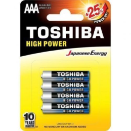 Pacote com 4 pilhas AAA de alta potência Toshiba LR03 1,5V alcalinas