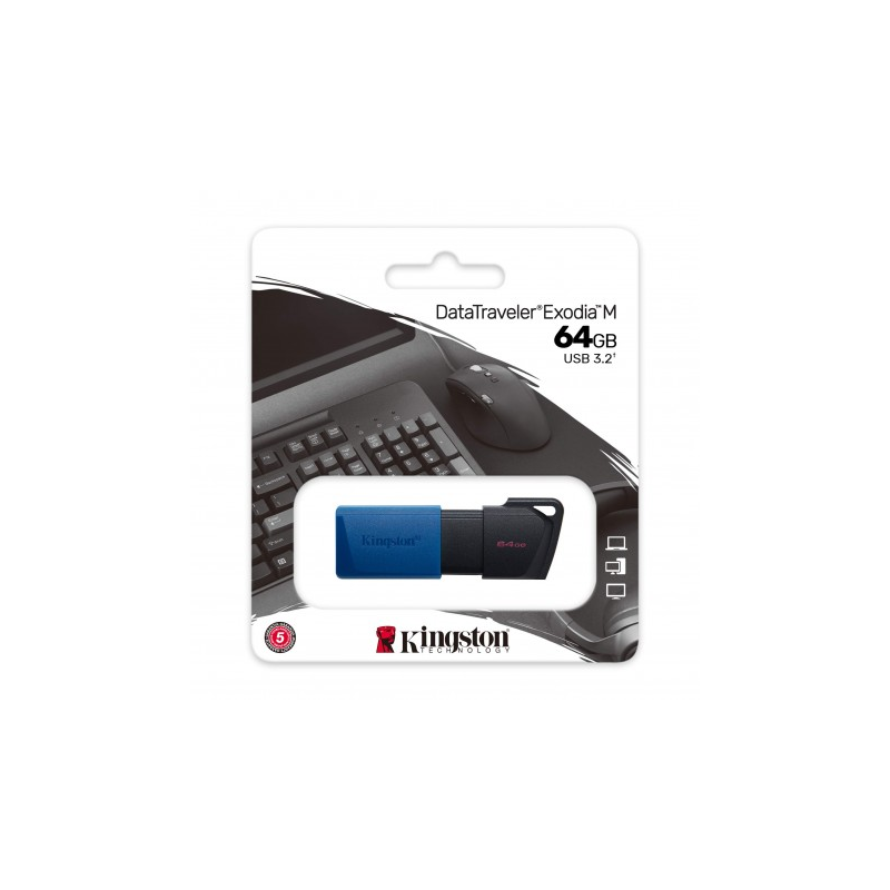 Pen Drive DataTraveler Exodia M USB 3.2 64GB (Preto/Azul) - KINGSTON