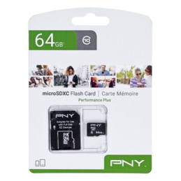 Cartão de Memória MicroSDXC 64Gb (Classe 10) + Adaptador - PNY