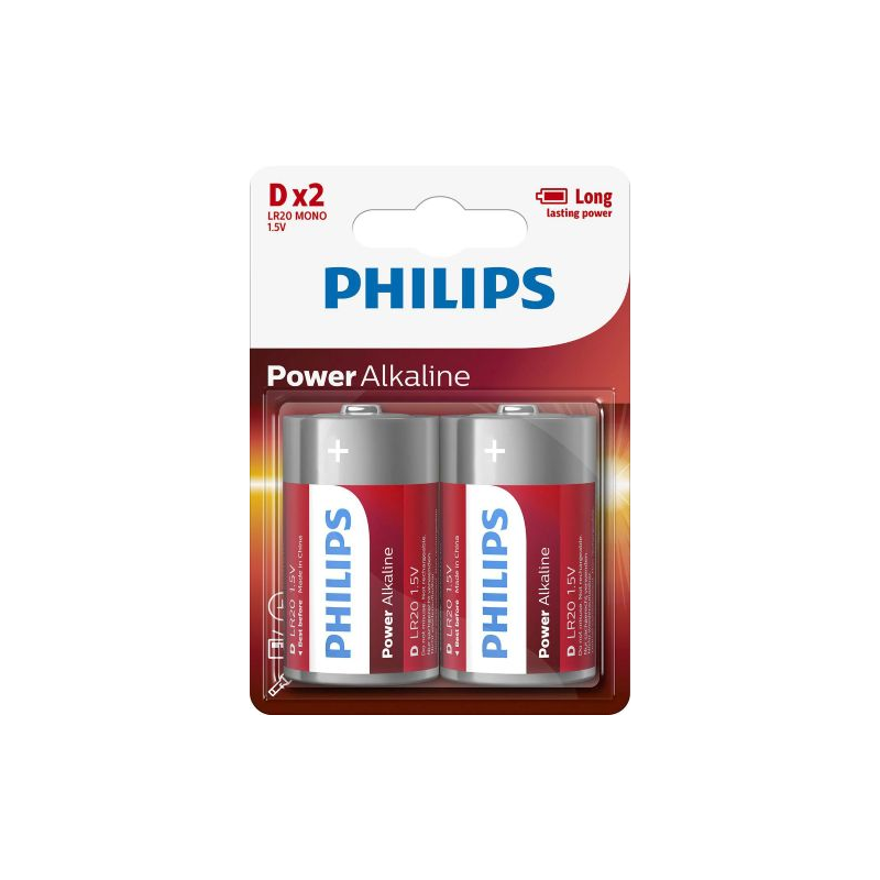 Pilha D/LR20 Alcalina 1,5V Philips (Blister de 2 Unidades)