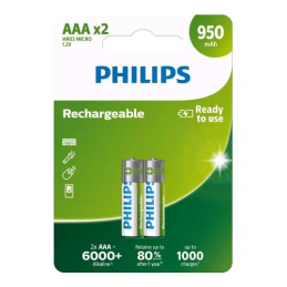 Pack de 4 Pilhas AAA Philips R03B4A95/10 1.2V Recarregáveis