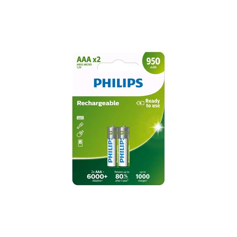 Pack de 4 Pilhas AAA Philips R03B4A95/10 1.2V Recarregáveis
