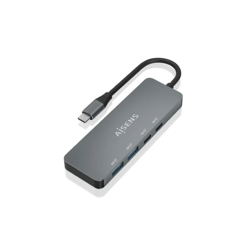 Hub USB Tipo-C Aisens 2 x USB 2 x USB Tipo-C - Cinza