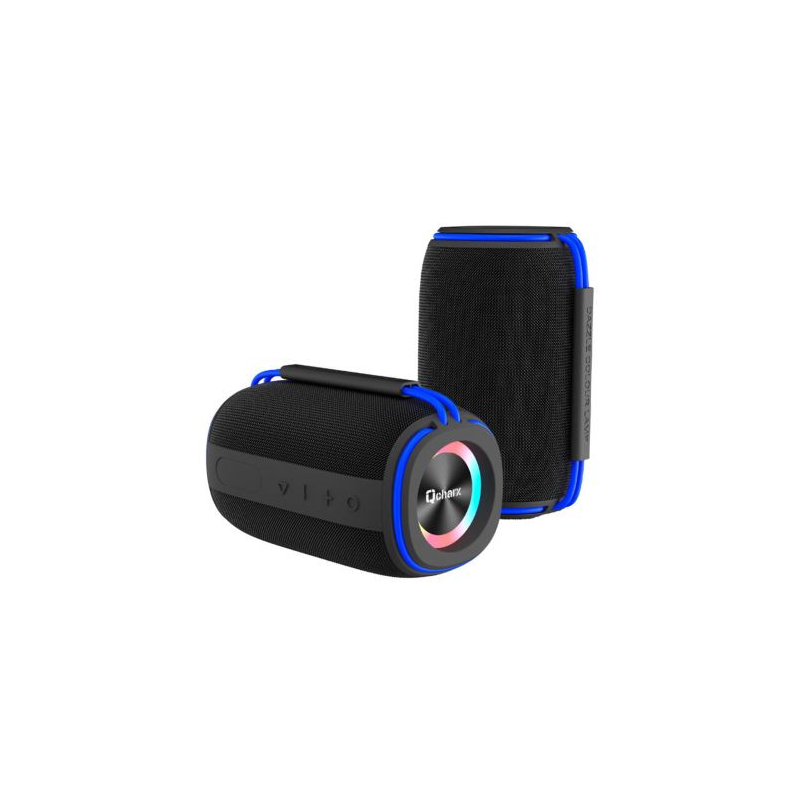 Caixa de Som Bluetooth 5.3 Qcharx Flow de 15W, Preta com Alça Azul