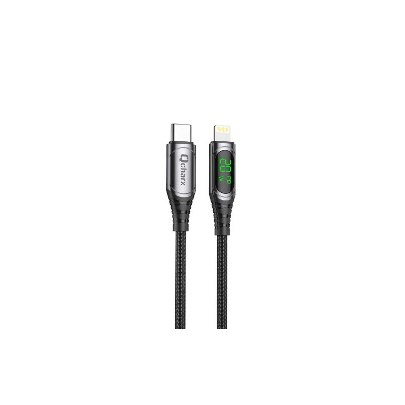 Qcharx Mallorca cabo Tipo C p/ Lightning 3A 20W (1 m) proteção de liga de alumínio + display lcd