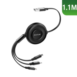 Rixus Cabo de carregamento 1,1mt rectráctil 3 em 1 (Lightning, Type-C, Micro-Usb)