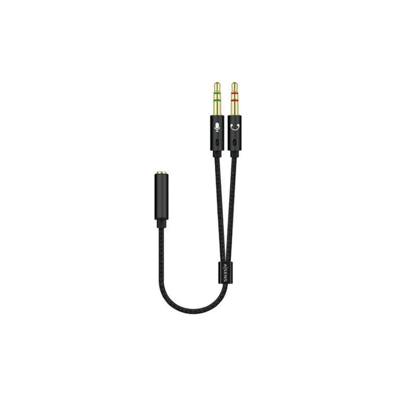 Adaptador Aisens Jack 3.5 Macho - 2 x Jack 3.5 Fêmea 25cm - Preto