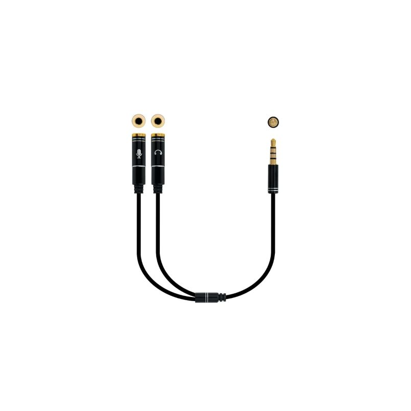Adaptador Audio Nanocable Jack 3.5 Macho - 2 x Jack 3.5 Fêmea 30cm - Preto