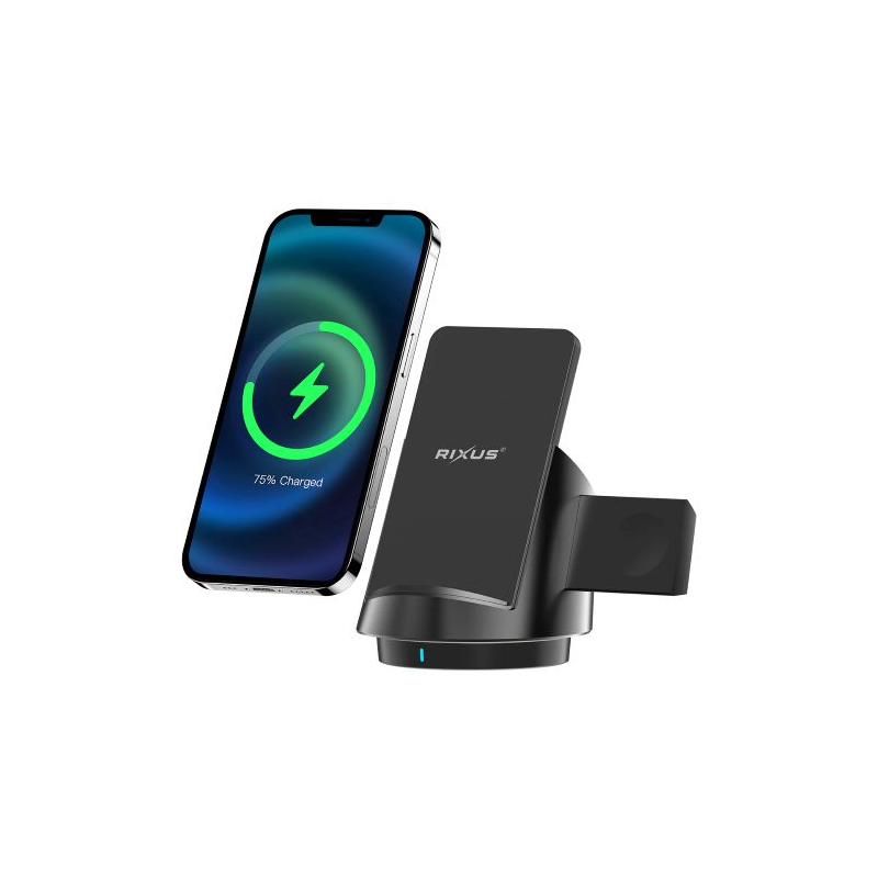 Rixus RXWC57 3 in 1 Wireless Fast Charger Stand Black
