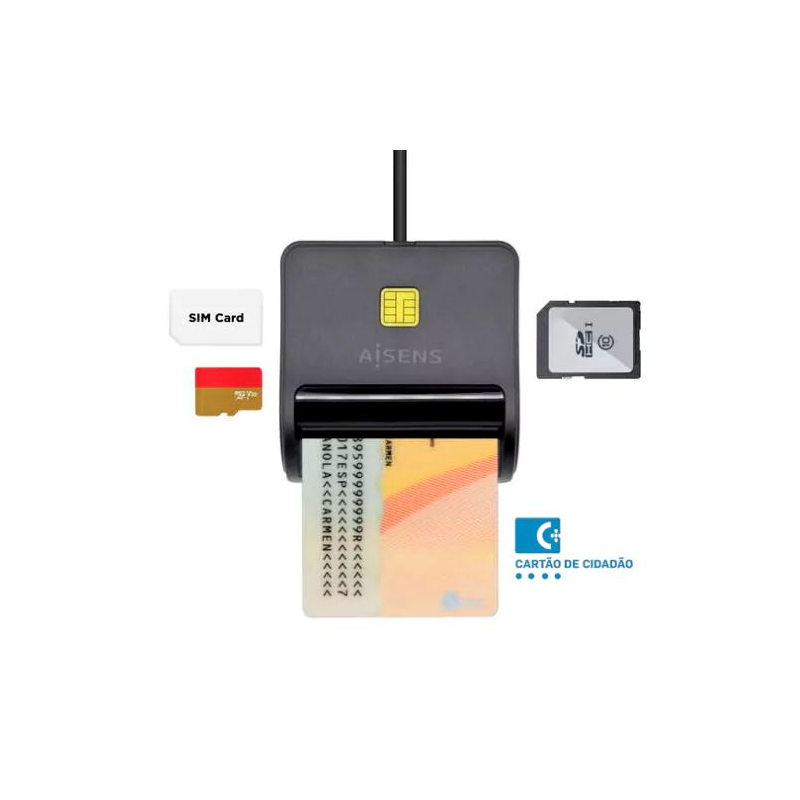 Leitor de cartão de identificação Aisens ASCR-SN04CSD-BK USB-C  Preto