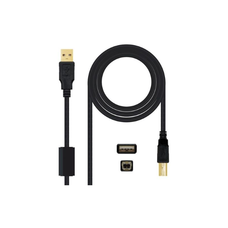 Cabo Nanocable USB tipo A + USB tipo B p/ impressoras (3 mts) - Preto