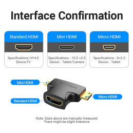 Adaptador Vention 2 em 1 HDMI Fêmea - Mini HDMI Macho - Micro HDMI Macho