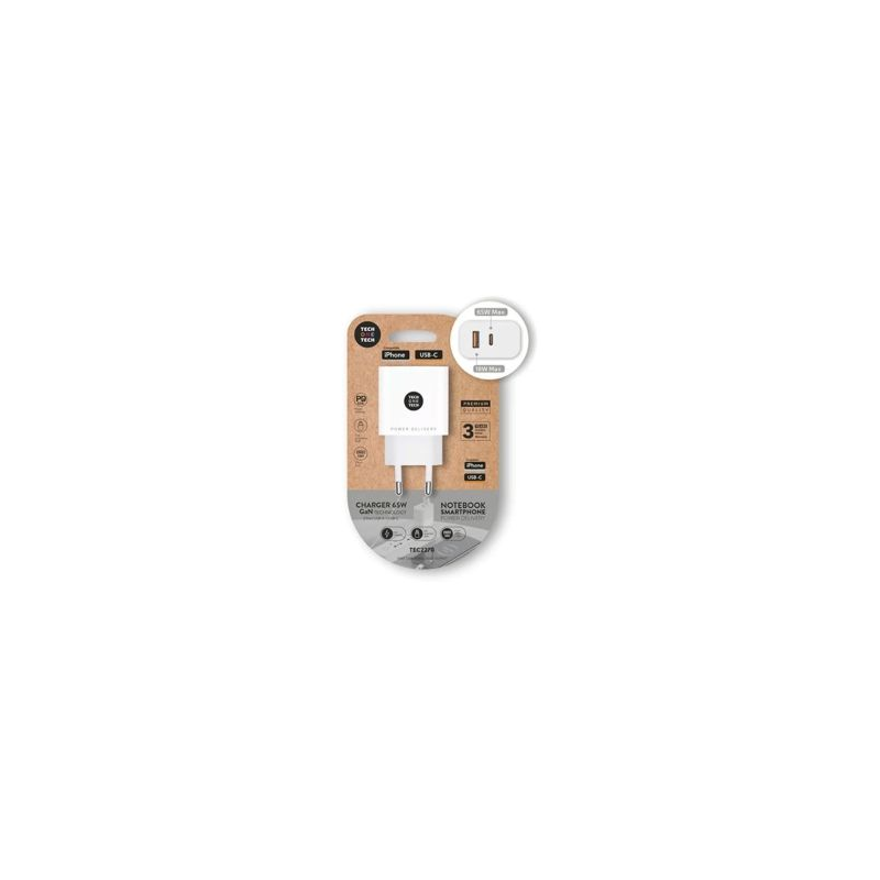 Carregador de Parede GaN Tech One Tech GaN 1xUSB Tipo-C 1xUSB 65W Branco