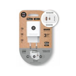 Carregador de Parede Tech One Tech 1xUSB Tipo-C 1xUSB 3A Branco