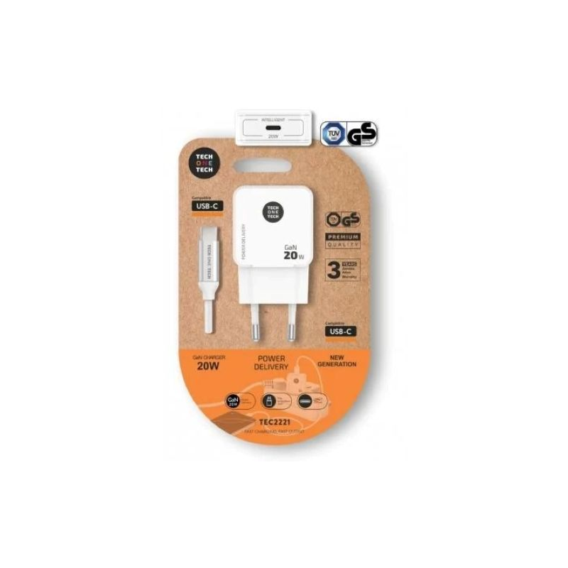 Carregador de parede Tech One Tech TEC2221 1 cabo USB Tipo C + 1 cabo USB Tipo C  20 W  Branco