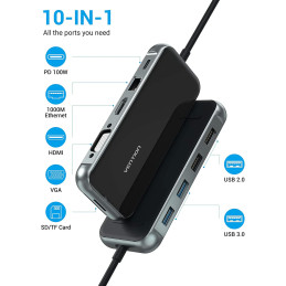 Hub USB Vention TFGHB 10 em 1 USB-C Docking Station