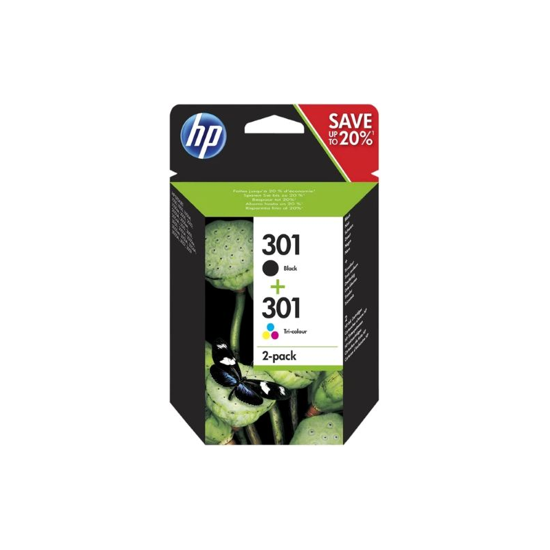 MultiPack 2 Tinteiros HP 301 Preto / Tri-color Originais (N9J72AE)